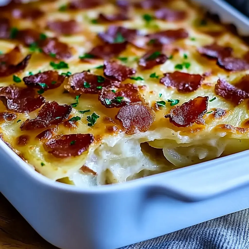 Loaded Scalloped Potatoes with Bacon and Cheese Delight