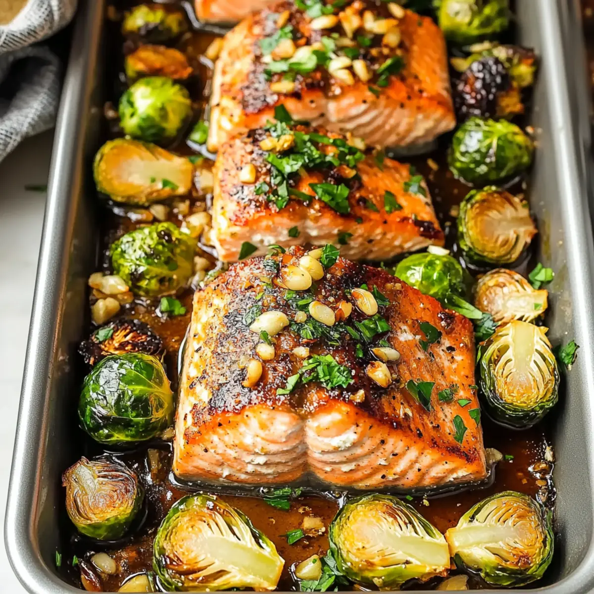 Garlic Roasted Salmon & Brussels Sprouts Sheet Pan Dinner Recipe