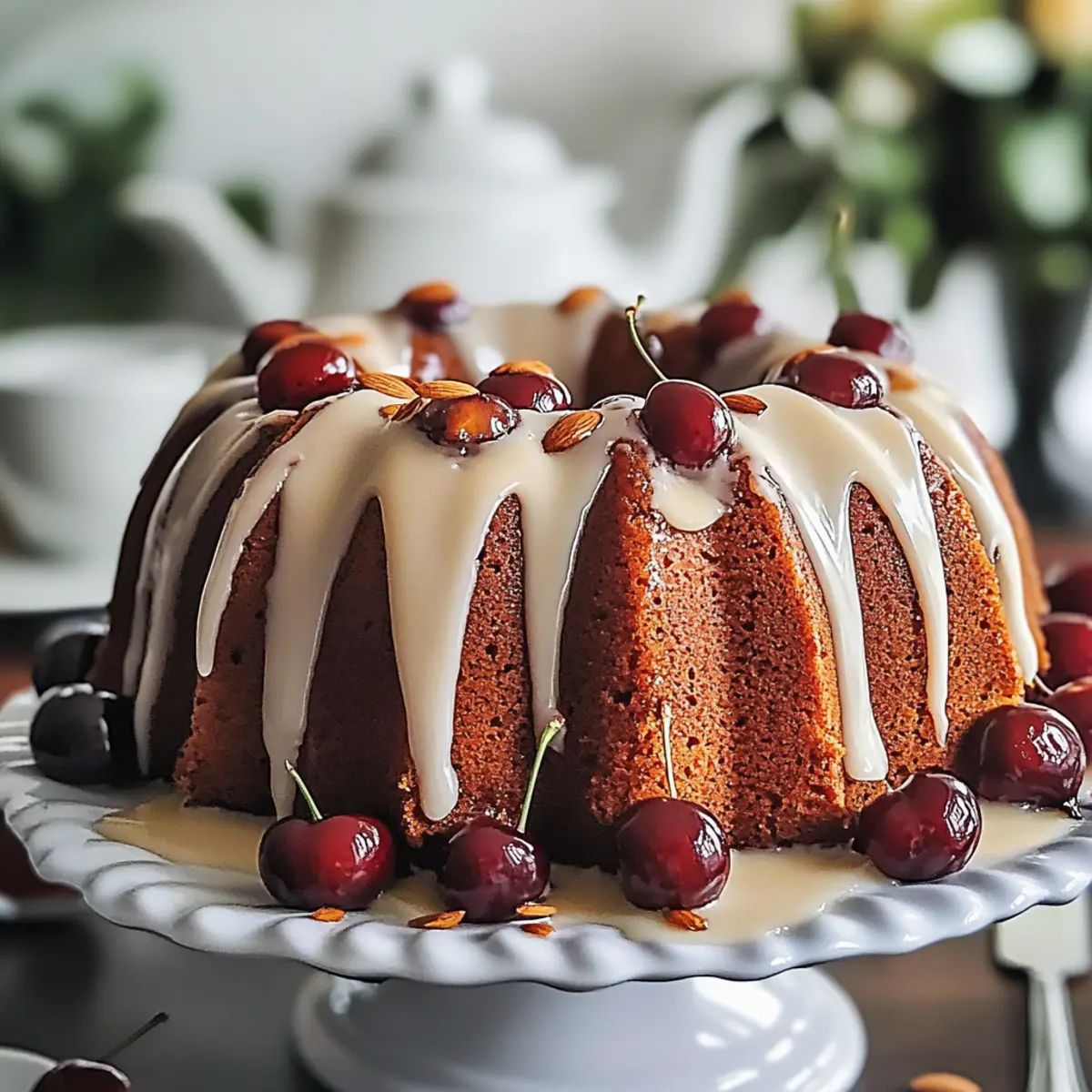 Cherry Bundt Cake with Almond Glaze