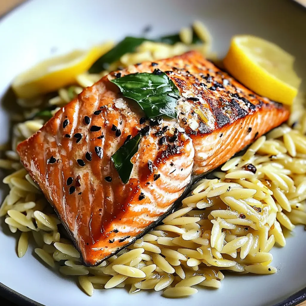Seared Salmon with Lemon Orzo