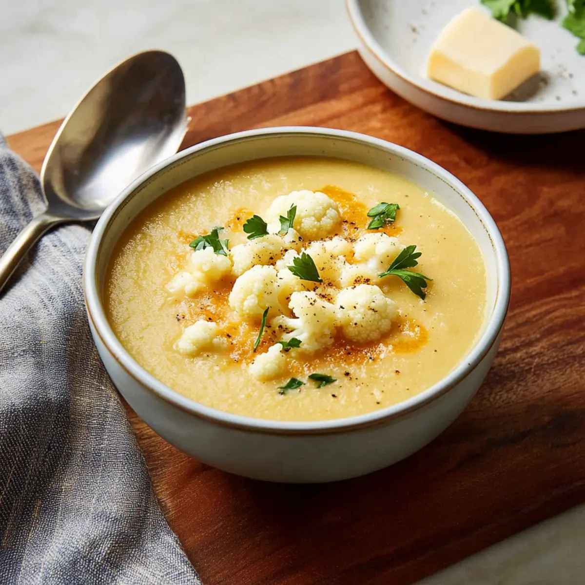 Roasted Garlic Cheddar Cauliflower Soup