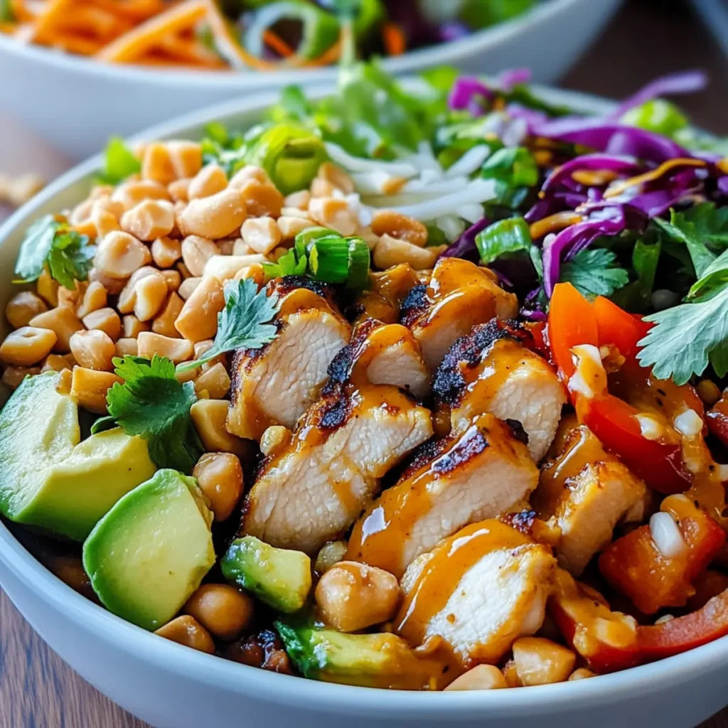 High Protein Thai Peanut Chicken Buddha Bowl
