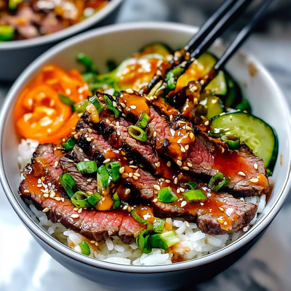Korean BBQ Steak Bowls with Spicy Sesame Dressing