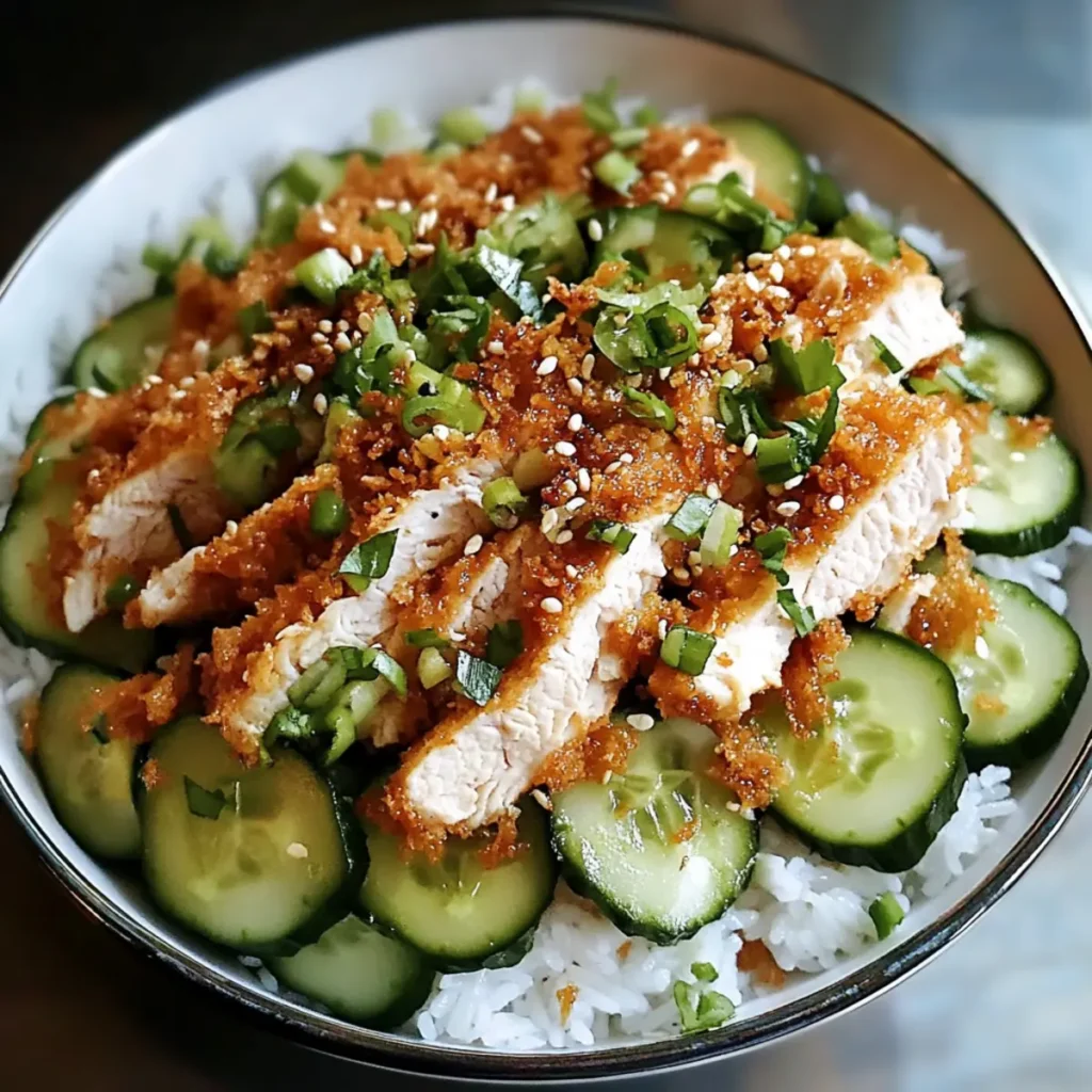 Crispy Rice Chicken & Cucumber Salad